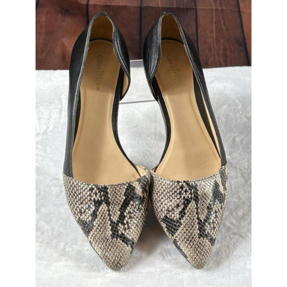 🩰 Cole Haan D'Orsay Pointy Ballet Flats 9B Snakeskin Toe; Black Heel